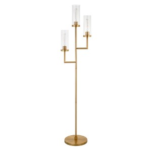 Hudson and Canal 3-Light Torchiere Floor Lamp with Glass Shade Brass/Clear: Metallic, UL Listed, 69" Height - 1 of 4
