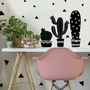 Geo Cactus Peel and Stick Wall Decal Black - RoomMates: Vinyl Botanical Stickers for Modern Home Decor, 27pc - 1 of 4