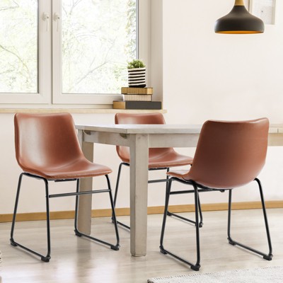 DSVIMOY 2pcs Armless Barstools with Metal Legs and Footrest, Dining Chairs for Home Office Kitchen Island, Brown, 18.3"*18.1"*27.7"