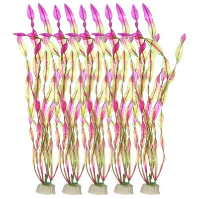Unique Bargains Plastic Fish Tank Aquarium Decorations Artificial Water Plants Pink 11.81" 5 Pcs