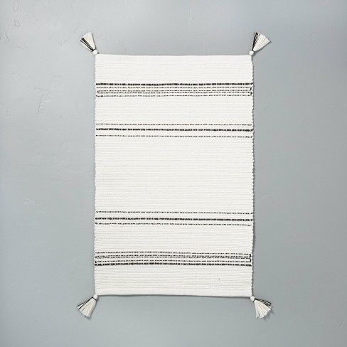 Olliix Tassel Striped Bath Rug Black/ Cream