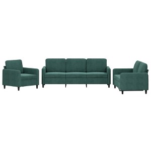 vidaXL 3-Piece Dark Green Velvet Sofa Set - Sturdy Metal/Plywood Frame, Comfortable Foam Filled Seating for Living Room - 1 of 4
