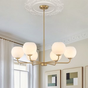 LLHZSY 35 2/5" Milky White Glass Globes Chandelier 6-Light Iron & Glass Fixture, Adjustable-Gold - 1 of 4