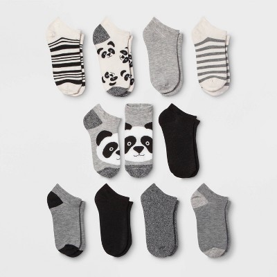 Women's Panda 10pk Low Cut Socks - Xhilaration™ Black/white/gray 4