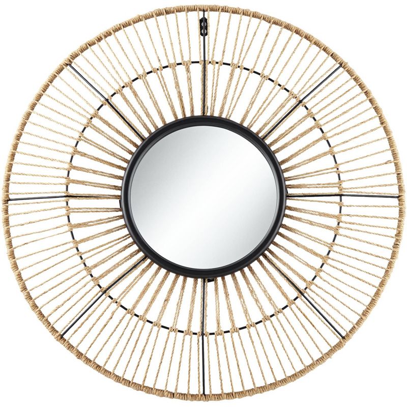 Newhill Designs Jefferson Round Vanity Wall Mirror Vintage Rustic Black Iron Natural Hemp Rope Frame 27 1/2" Wide for Bathroom Bedroom Living Room, 1 of 10