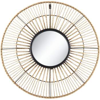 Newhill Designs Jefferson Round Vanity Wall Mirror Vintage Rustic Black Iron Natural Hemp Rope Frame 27 1/2" Wide for Bathroom Bedroom Living Room