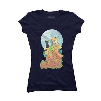 Junior's Design By Humans Cat Pumpkin Pile By AwkwardDragon T-Shirt
