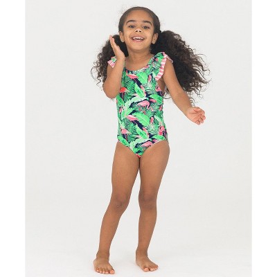 RuffleButts Toddler Girls V-Back One Piece - Flamingo Frenzy, Size: 4T — фото 2