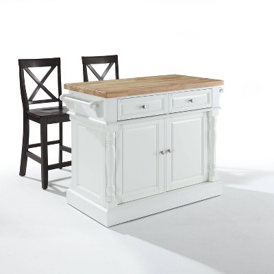 Oxford Kitchen Island with 2 Counter Height Barstools White - Crosley