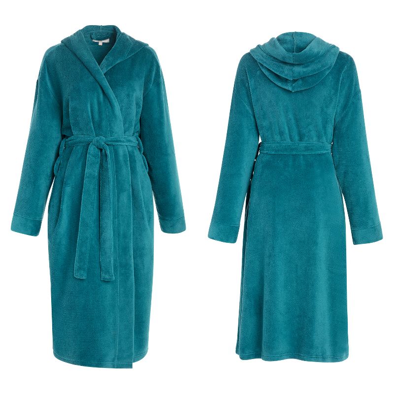 Women's Soft Plush Fleece Robe with Hood, Warm Lightweight Hooded Bathrobe, 4 of 7