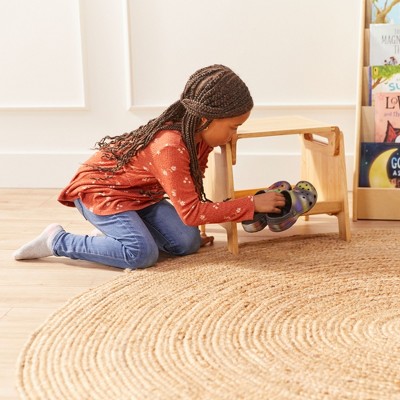 Natural Rubberwood Rolling Sit or Step Stool with Storage