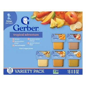 Gerber Baby Food Stage 2 Tropical Adventure Variety Pack Puree 2oz Tubs (32 Pack) - 1 of 4