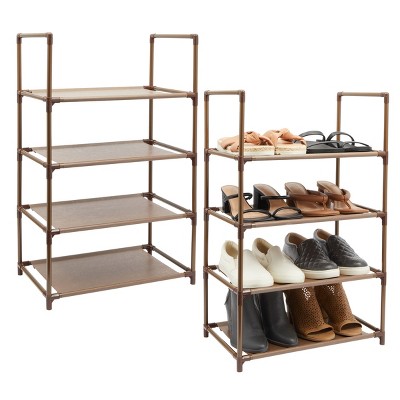 Juvale 2 Pack Brown 4-Tier Narrow Shoe Rack for Entryway, Metal Free Standing Shelf Organizer for Closet, 17 x 11 x 30 In