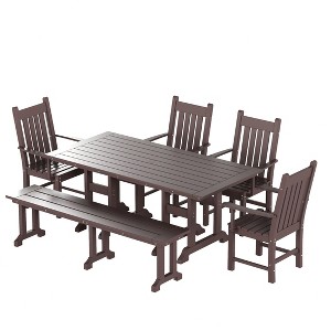 WestinTrends 6 Piece Outdoor Patio Dining Set Outdoor Table and Bench Armchair Set - 1 of 4