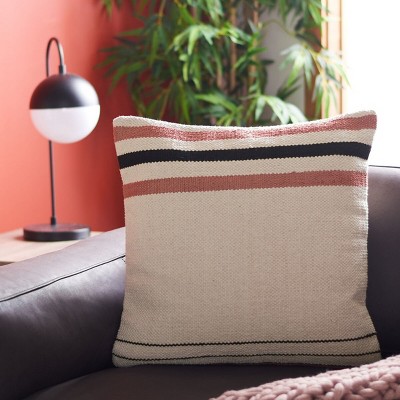 Ivory and Rust Striped Cotton Square Throw Pillow