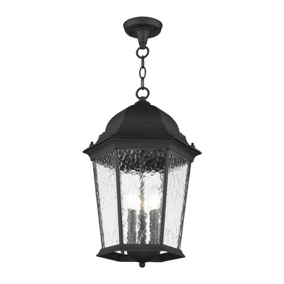 Hamilton Textured Black Outdoor Pendant Lantern with Clear Water Glass