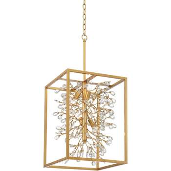 Possini Euro Design Light Brass Gold Pendant Chandelier 15 1/4" Wide Modern Clear Crystal 4-Light Fixture for Dining Room House