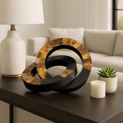Decorative Resin Interlocking Rings Ornament for Home Decor - Stylish Sculpture Accent for Bathroom, Office, and Living Room Decor - 12", Brown