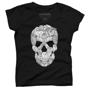 Girl's Design By Humans Sketchy Owl Skull By Dinny T-Shirt - 1 of 3