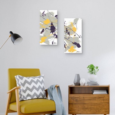 Chaos 1 and 2 Abstract Gray Gold Purple Canvas Art Set
