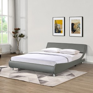XIYUYEU Faux Leather Queen Size Bed Frame with Headboard, Curve Design, Wood Slat Support, No Box Spring Needed, Easy Assemble - 1 of 4