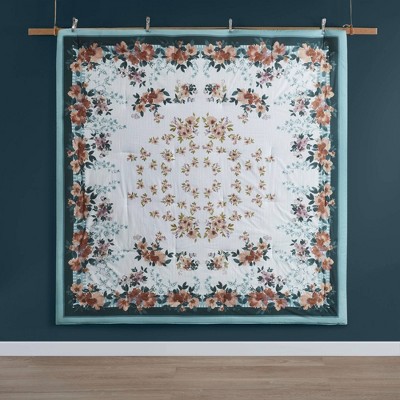 Gray Floral Cotton 5-Piece Bedspread Set