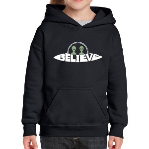 LA Pop Art Believe UFO - Girl's Word Art Hooded Sweatshirt - 1 of 4