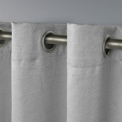 Silver Textured Sateen Room Darkening Grommet Curtains, 108"x52" Set of 2