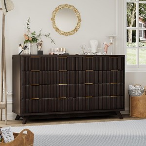 Fluted 8 Drawers Dresser, 54" Wide Chest of Drawers, Wood Storage Cabinet Organizer for Bedroom, Living Room Curved Profile Design - 1 of 4