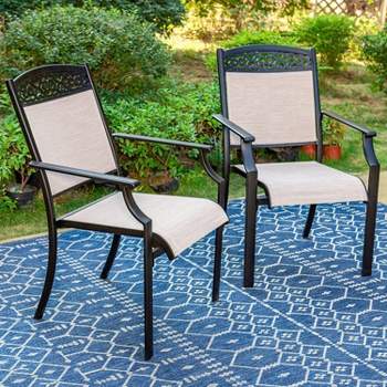 2pk Outdoor Dining Chairs with Sling Seat, Metal Frame & Armrests - Captiva Designs