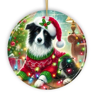 Playful Border Collie with Santa Hat Ornament, Festive Canine Christmas Decor| OrnamentallyYou - 1 of 4