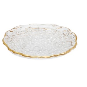 Classic Touch Set of 4 Crushed Glass Dessert Plates with Gold Rim - 6"D - 1 of 2