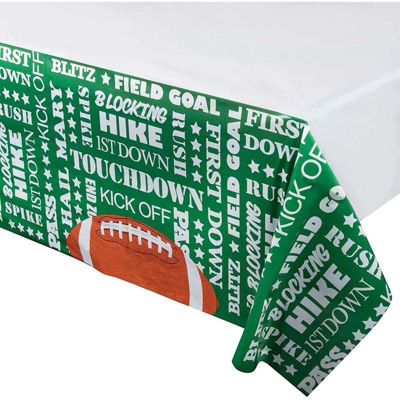Juvale 3 Pack Football Plastic Tablecloth for Game Day Party, Green Table Cover (54 x 108 in), 1 of 8
