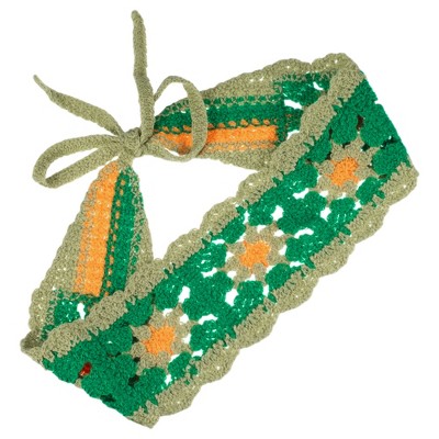 Unique Bargains Women's Cute Hollow Lace Up Knitted Crochet Headwrap 21.26"x3.15" Green 1 Pc