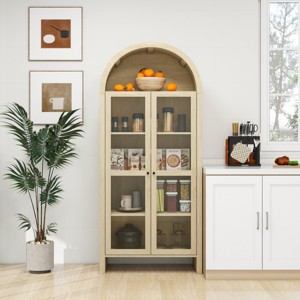 Farmhouse Wooden Arched Kitchen Storage Display Cabinets,70" H Double Door Dining Room Tall Kitchen Pantry,Living Room Wall Cabinet-Coolbibila - 1 of 4