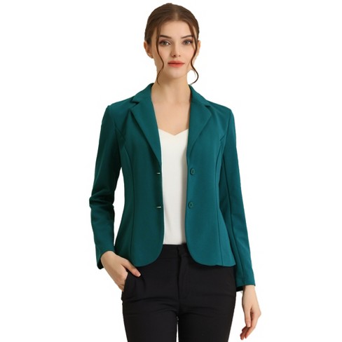Allegra K Women's Suit Jacket Notched Lapel 1 Button Office Velvet Blazer  Dark Green X-Large