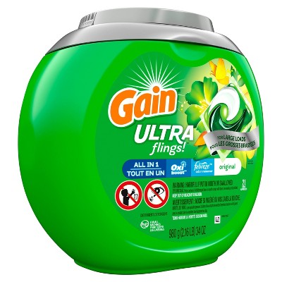 Gain Ultra Flings Original Liquid Laundry Detergent Pacs Designed for Large Loads - 21ct