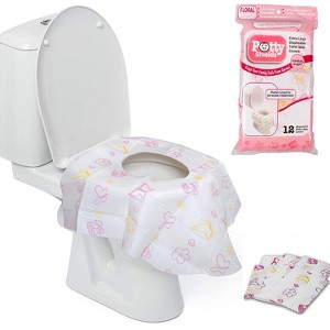 Potty Shields Toilet Seat Covers Disposable (12 Pack, Floral)- XL Waterproof Toilet Cover for Toddlers, Kids & Adults- Portable & Individually Wrapped - 1 of 4