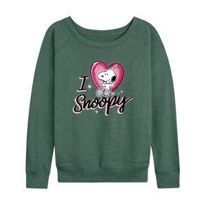 Women's - Peanuts - I Heart Snoopy Lightweight French Terry Wide Neck Long Sleeve Graphic Shirt - 1 of 4