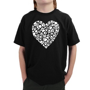 LA Pop Art Boy's Word Art T-shirt - Paw Prints Heart - 1 of 4