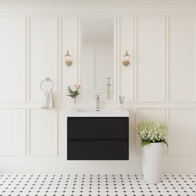 Whisen Floating Wall-Mounted Bathroom Vanity with Resin Sink, Water-Resistant Timber Cabinet and 2 Storage Drawers