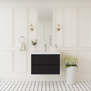 Whisen Floating Wall-Mounted Bathroom Vanity with Resin Sink, Water-Resistant Timber Cabinet and 2 Storage Drawers - 1 of 4