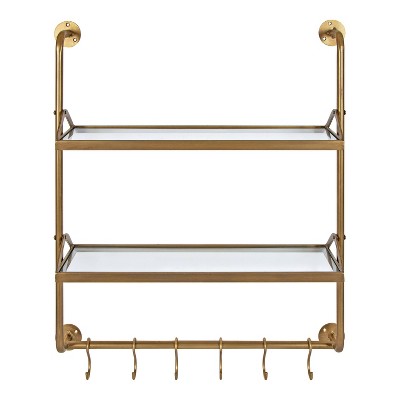 Marit Gold Luxe 28" Floating Wall Shelf with Glass Tiers