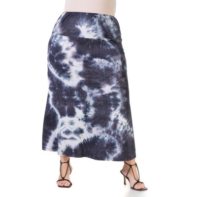 24seven Comfort Apparel Tie Dye Elastic Waistband Casual Plus Size Maxi Skirt