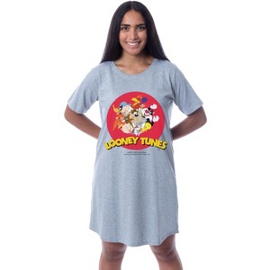 Looney Tunes Womens' Characters Bugs Bunny Nightgown Sleep Pajama Dress Grey - 1 of 3