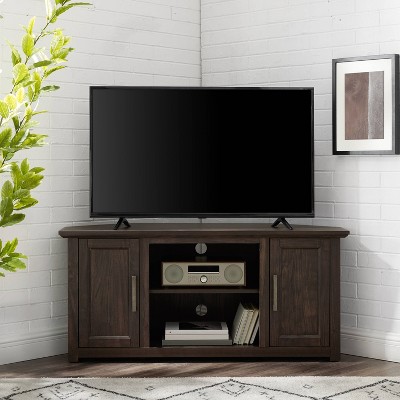 Rustic Dark Walnut Corner TV Stand with Cabinets
