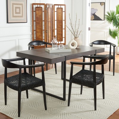 Mid-Century Modern Black Leather Teak Wood Accent Chair