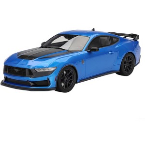 2024 Ford Mustang Dark Horse Grabber Blue Metallic with Black Hood Stripes 1/18 Model Car by Top Speed - 1 of 4