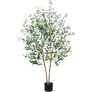 Artificial Olive Tree, Fake Olive Tree, 5 Feet Tall Fake Potted Olive Tree, Natural Wood Trunk, Indoor Decor - 1 of 4