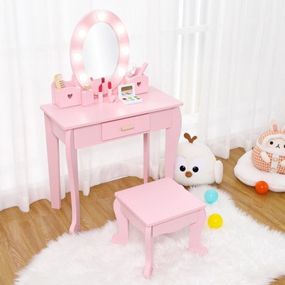 Princess Vanity Set for Kids,Makeup Table with Touch Lights and Mirror